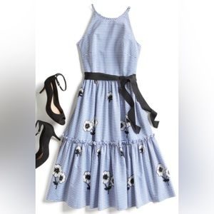 Eliza J Embroidered Fit Stripe Dress (Black Ribbon NOT Included)